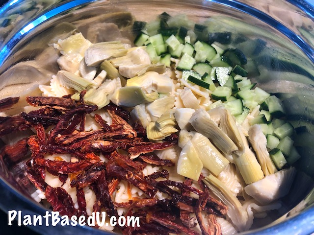 Silken Tofu Tzatziki Farfalle Pasta Salad Vegan, Dairy and Oil Free